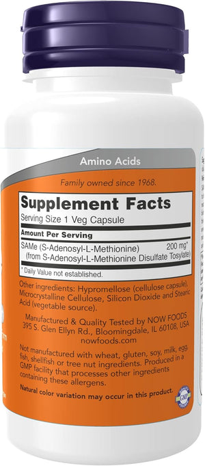 NOW Supplements, Same (S-Adenosyl-L-Methionine)200 mg, Nervous System Support*, 60 Veg Capsule