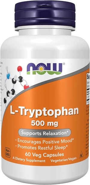 NOW Foods Supplements, L-Tryptophan 500 mg, Encourages Positive Mood*, Supports Relaxation*, 60 Veg Capsules