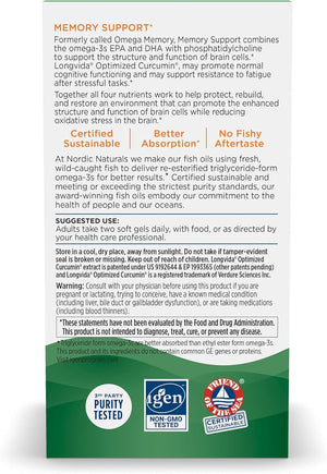 Nordic Naturals Omega Memory with Curcumin, Lemon - 60 Soft Gels - 1000 mg Omega-3 + 400 mg Optimized Curcumin - Memory, Cognition - Contains Phosphatidylcholine & Huperzine A - Non-GMO - 30 Servings