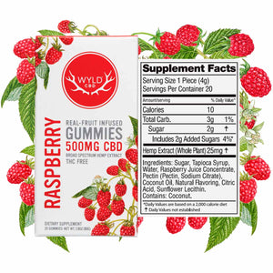Wyld CBD, Raspberry Gummies, Broad Spectrum THC-Free, 20ct, 500mg CBD