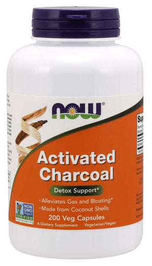 NOW Supplements, Activated Charcoal Made from Coconut Shells, Non-GMO Project Verified, Detox Support*, 200 Veg Capsules