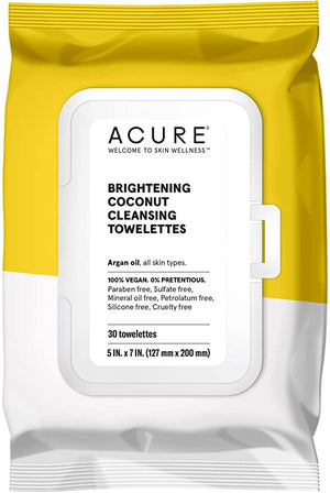 Acure Brightening Towelettes Coconut, 30 Towelettes