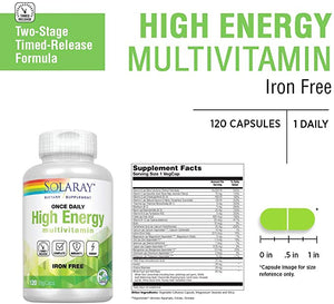 Solaray Once Daily High Energy Multi-Vita-Min Iron Free, 120 VegCaps