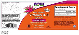 NOW Foods Vitamin D-3, 2000 IU, 240 Softgels