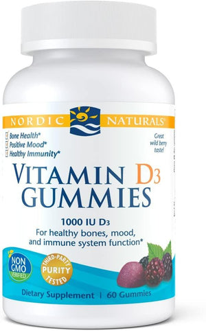 Nordic Naturals Vitamin D3 Gummies, Wild Berry - 1000 IU Vitamin D3 - 60 Gummies - Great Taste - Healthy Bones, Mood & Immune System Function - Non-GMO - 60 Servings - Discount Nutrition Store
