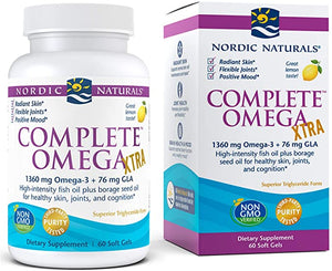 Nordic Naturals Complete Omega Xtra, Lemon - 60 Soft Gels - 1360 mg Omega-3 + 76 mg GLA - Healthy Skin - Cognition - Non-GMO - 30 Servings