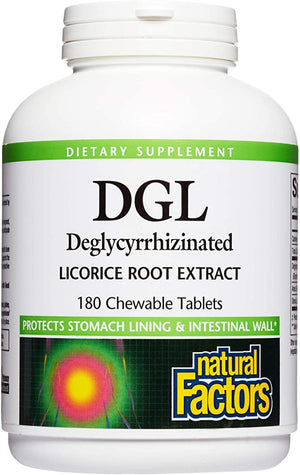 Natural Factors DGL Deglycyrrhizinated Licorice Root Extract, 180 Chewable Tablets