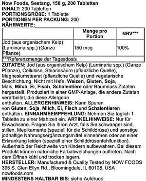 NOW Supplements, Kelp 150 mcg of Natural Iodine, Easier to Swallow Tablet, Super Green, 200 Tablets