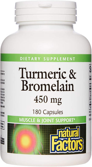 Natural Factors Turmeric & Bromelain, 450 mg, 180 Capsules