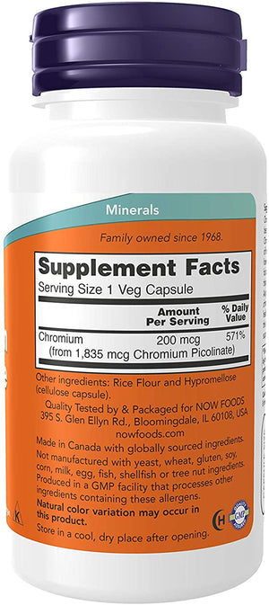 NOW Foods Chromium Picolinate, 200 mcg, 100 Capsules