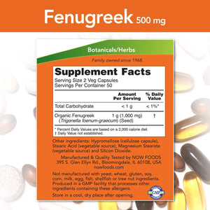 NOW Foods Fenugreek, 500 mg, 100 Capsules