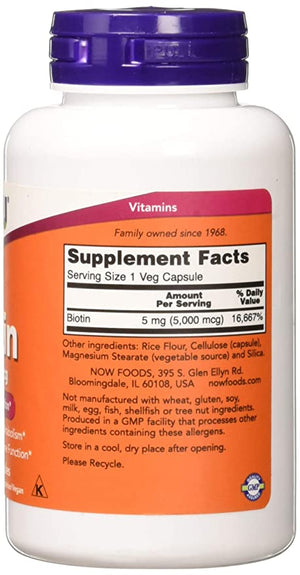 NOW Biotin, 5000 mcg, 120 Veg Capsules
