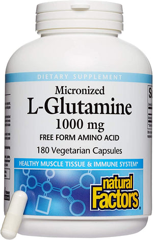 Natural Factors Micronized L-Glutamine, 1000 mg, 180 Vegetarian Capsules