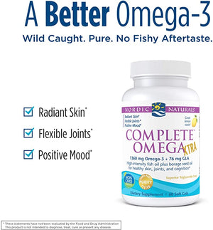 Nordic Naturals Complete Omega Xtra, Lemon - 60 Soft Gels - 1360 mg Omega-3 + 76 mg GLA - Healthy Skin - Cognition - Non-GMO - 30 Servings