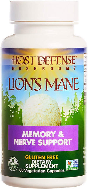 Host Defense, Lion's Mane Capsules, Promotes Mental Clarity, Focus and Memory, Daily Mushroom Supplement, Vegan, Organic - Discount Nutrition Store