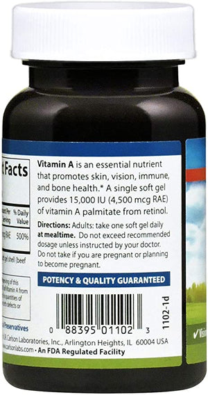 Carlson - Vitamin A, 15000 IU Palmitate (4500 mcg RAE), Vision Health & Healthy Skin, Immune Function, 240 Softgels