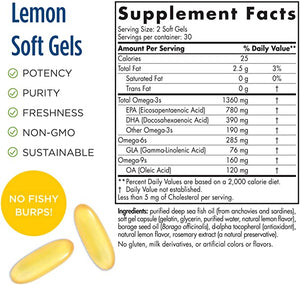 Nordic Naturals Complete Omega Xtra, Lemon - 60 Soft Gels - 1360 mg Omega-3 + 76 mg GLA - Healthy Skin - Cognition - Non-GMO - 30 Servings