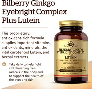 Solgar Bilberry Ginkgo Eyebright Complex plus Lutein, 60 Vegetable Capsules
