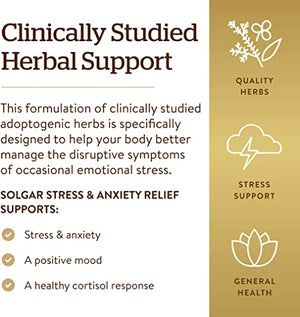 Solgar Stress & Anxiety Relief, 30 Tablets - Clinically Studied Ashwagandha & Saffron - Helps Relieve Occasional Stress & Anxiety, Helps Maintain a Positive Mood