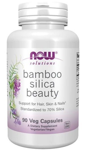 NOW Solutions, Bamboo Silica Beauty, Support for Hair, Skin & Nails, Standardized to 70% Silica, 90 Veg Capsules