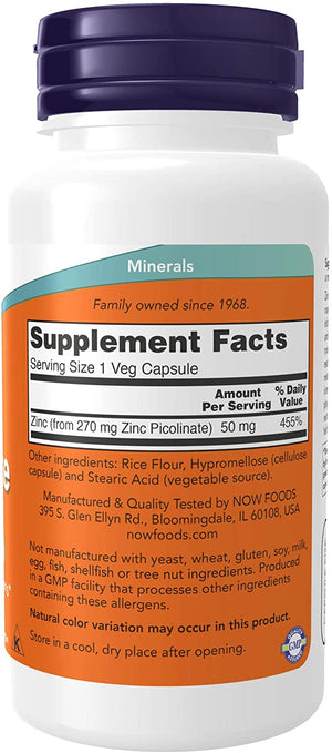 NOW Foods Zinc Picolinate, 50 mg, 120 Vegetarian Capsules