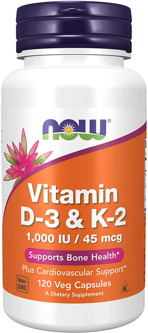 NOW Foods Vitamin D-3 & K-2, 120 Vegetarian Capsules