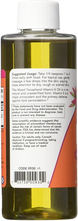 NOW Supplements E Liquid, 80% Mixed Tocopherols Antioxidant Protection 4 Fl Oz