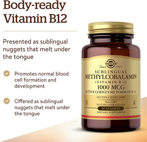 Solgar Methylcobalamin ( Vitamin B12 ) 1000 mcg , 60 Nuggets Supports Energy Metabolism - Active Form of Vitamin B12 - Non-GMO , Vegan , Gluten Free , Dairy Free , Kosher - 60 Servings