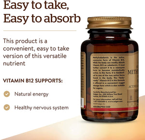 Solgar Methylcobalamin (Vitamin B12) 1000 mcg, 30 Nuggets - Supports Energy Metabolism - Body-Ready, Active Form of B12 - Vitamin B - Non GMO, Vegan, Gluten, Dairy Free, Kosher - 30 Servings