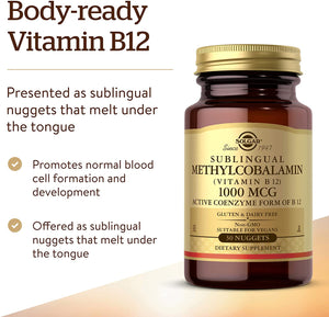 Solgar Methylcobalamin (Vitamin B12) 1000 mcg, 30 Nuggets - Supports Energy Metabolism - Body-Ready, Active Form of B12 - Vitamin B - Non GMO, Vegan, Gluten, Dairy Free, Kosher - 30 Servings