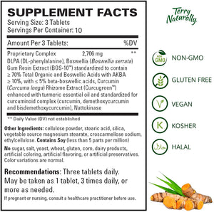 Terry Naturally Curamin Extra Strength - 30 Vegan Tablets - Non-Addictive Pain Relief Supplement with Curcumin from Turmeric, Boswellia & DLPA - Non-GMO, Gluten-Free - 10 Servings