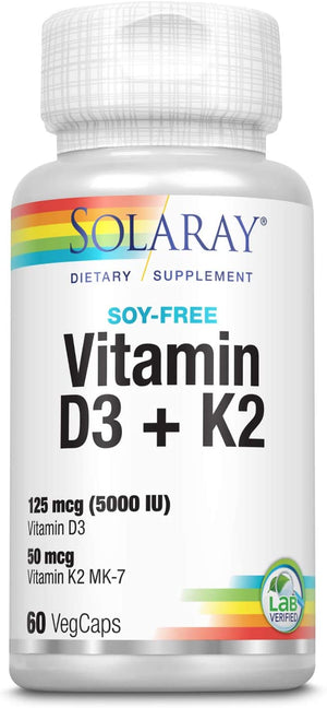 Solaray Vitamin D3 + K2, 60 VegCaps