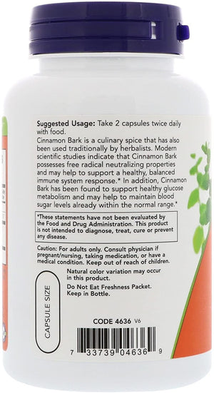 NOW Foods Cinnamon Bark, 600 mg, 120 Capsules