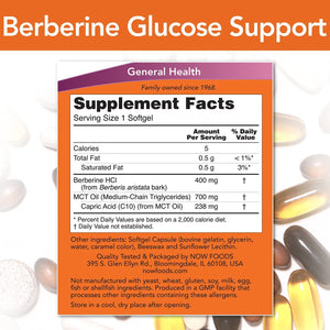 NOW Supplements, Berberine Glucose Support, Combined with MCT Oil for Optimal Berberine Absorption, 90 Softgels