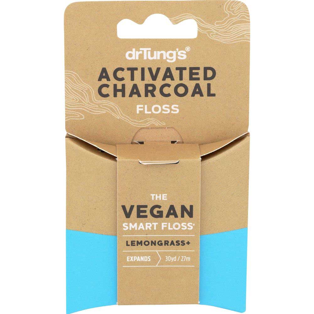 DrTung&#39;s Vegan Activated Charcoal Floss - Natural Dental Floss, Gentle on Gums, Expands &amp; Stretches, BPA Free Floss - Lemongrass Flavor