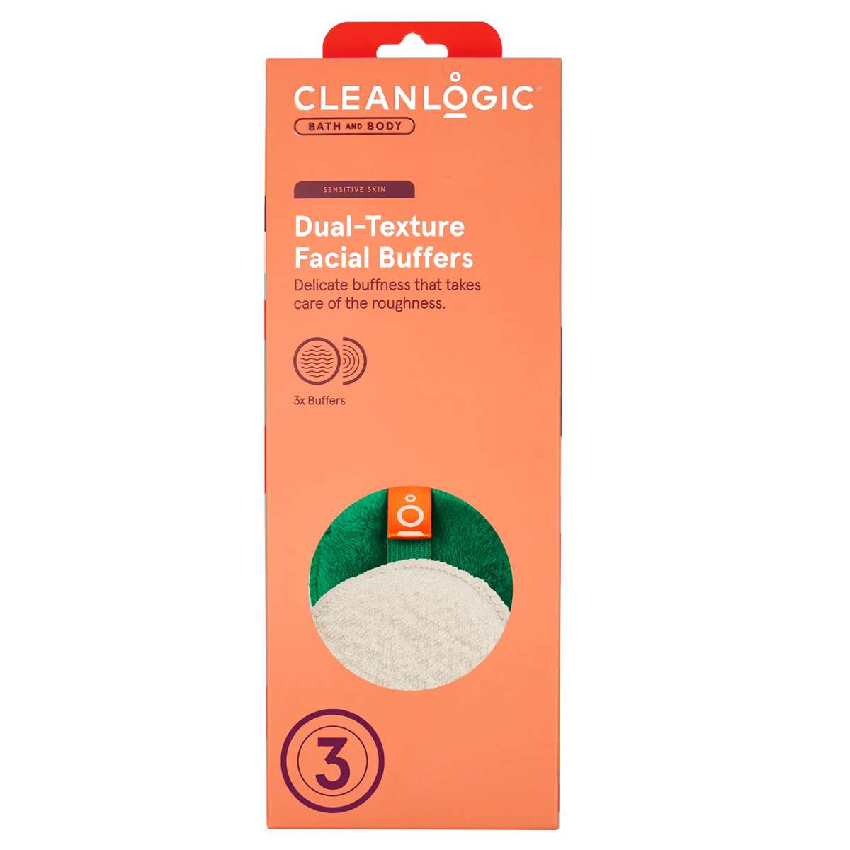 CLEANLOGIC - Sensitive Skin Dual-Texture Facial Buffers, 3 Ea