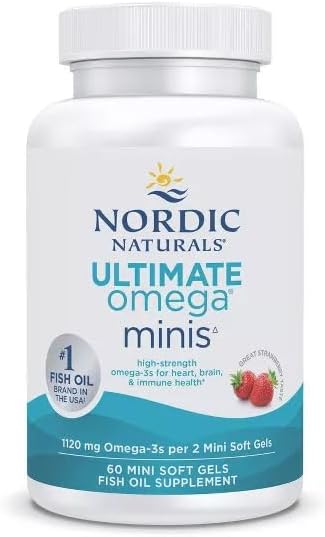 Nordic Naturals Ultimate Omega 2X Mini, Strawberry Flavor - 60 Mini Soft Gels - 1120 mg Omega-3 - High-Potency Omega-3 Fish Oil Supplement - EPA &amp; DHA - Promotes Brain &amp; Heart Health - 30 Servings