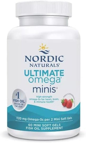 Nordic Naturals Ultimate Omega 2X Mini, Strawberry Flavor - 60 Mini Soft Gels - 1120 mg Omega-3 - High-Potency Omega-3 Fish Oil Supplement - EPA & DHA - Promotes Brain & Heart Health - 30 Servings