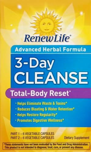 Renew Life Adult Cleanse Total Body Reset, Advanced Herbal Formula - 2-Part, 3-Day Program - Gluten, Dairy & Soy Free - 12 Vegetarian Capsules