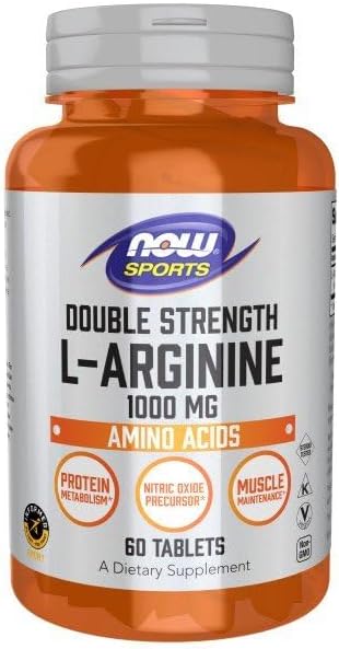 NOW Foods Sports Nutrition, L-Arginine Double Strength 1000mg, Nitric Oxide Precursor, Amino Acids, 60 Tablets