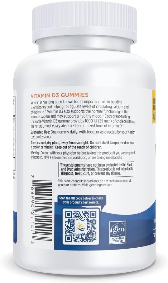 Nordic Naturals Vitamin D3 Gummies, Wild Berry - 120 Gummies - 1000 IU Vitamin D3, 1.4 mg Iron - Great Taste - Healthy Bones, Mood &amp; Immune System Function - Non-GMO - 120 Servings
