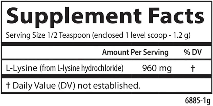 Carlson - L-Lysine Powder, Free-Form Amino Acid, 960 mg, Supports Healthy Tissue &amp; Muscle Development, 3.53 oz (100 g)