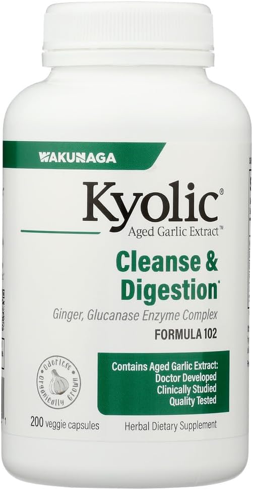 Aged Garlic Extract, Cleanse &amp; Digestion, Formula 102, 200 Veggie Capsules, Kyolic