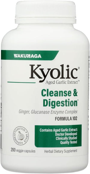 Aged Garlic Extract, Cleanse & Digestion, Formula 102, 200 Veggie Capsules, Kyolic