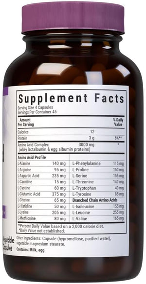 Bluebonnet Amino Acid 750 mg Vitamin Capsules, White, 180 Count