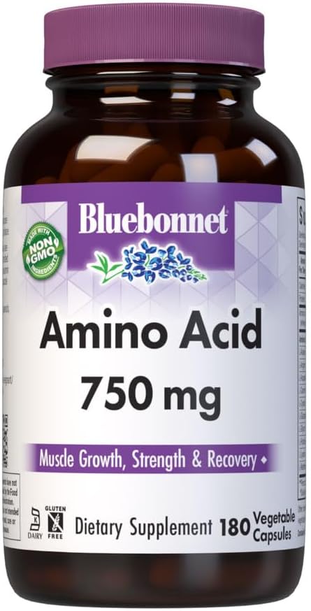 Bluebonnet Amino Acid 750 mg Vitamin Capsules, White, 180 Count