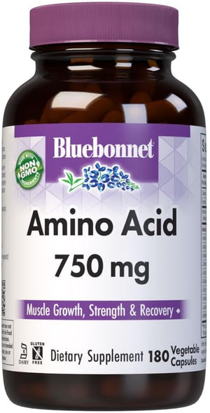 Bluebonnet Amino Acid 750 mg Vitamin Capsules, White, 180 Count