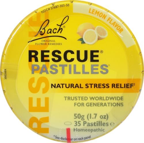 Bach RESCUE PASTILLES, Lemon Flavor, Natural Stress Relief Lozenges, Homeopathic Flower Essence, Vegetarian, Gluten &amp; Sugar-Free, 35 Count