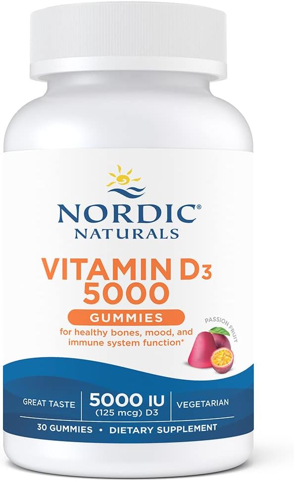Nordic Naturals Vitamin D3 5000 Gummies, Passion Fruit - 30 Gummies - Support for Healthy Bones, Mood, &amp; Immune System - Vegetarian - Non-GMO - 30 Servings
