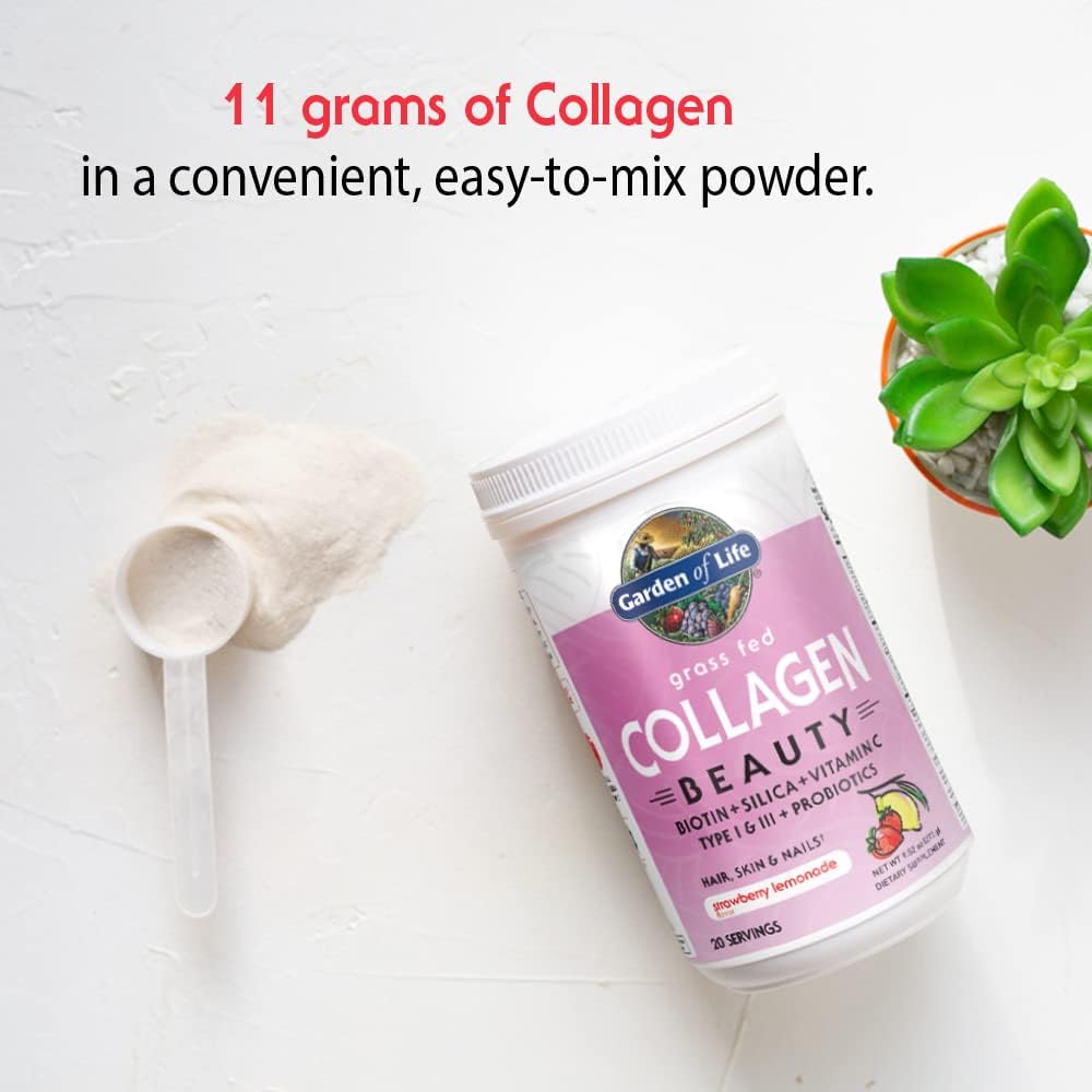 Garden of Life Grass Fed Collagen Beauty - Strawberry Lemonade, 20 Servings - Collagen Peptides Powder for Women Men Hair Skin Nails, Collagen Protein Hydrolyzed Supplements